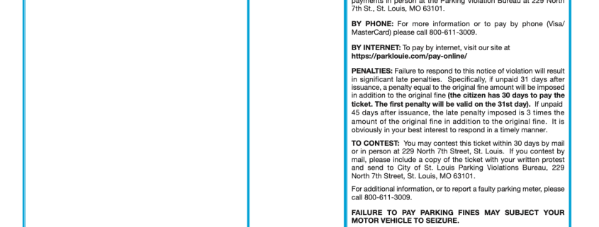 City of Saint Louis Parking Violation Bureau handheld parking ticket roll design